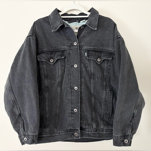 Levi’s Silver Tab Washed Black Oversized Baggy 90s Trucker Thick Denim Jacket - Picture 2 of 14